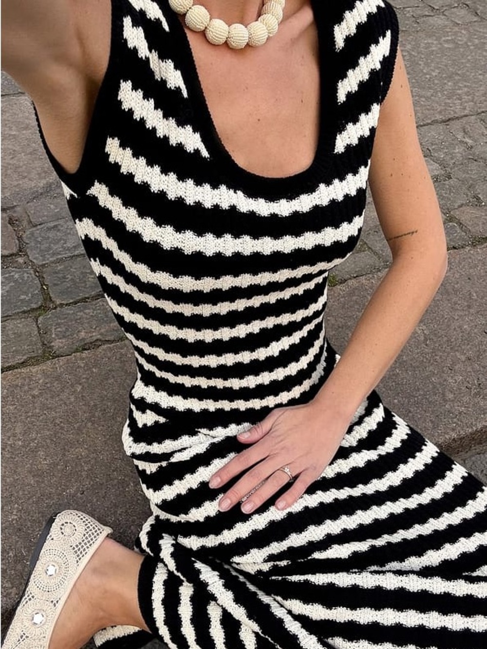 Sanctuary Size S Sleeveless Black & White Striped Knit/crochet Dress